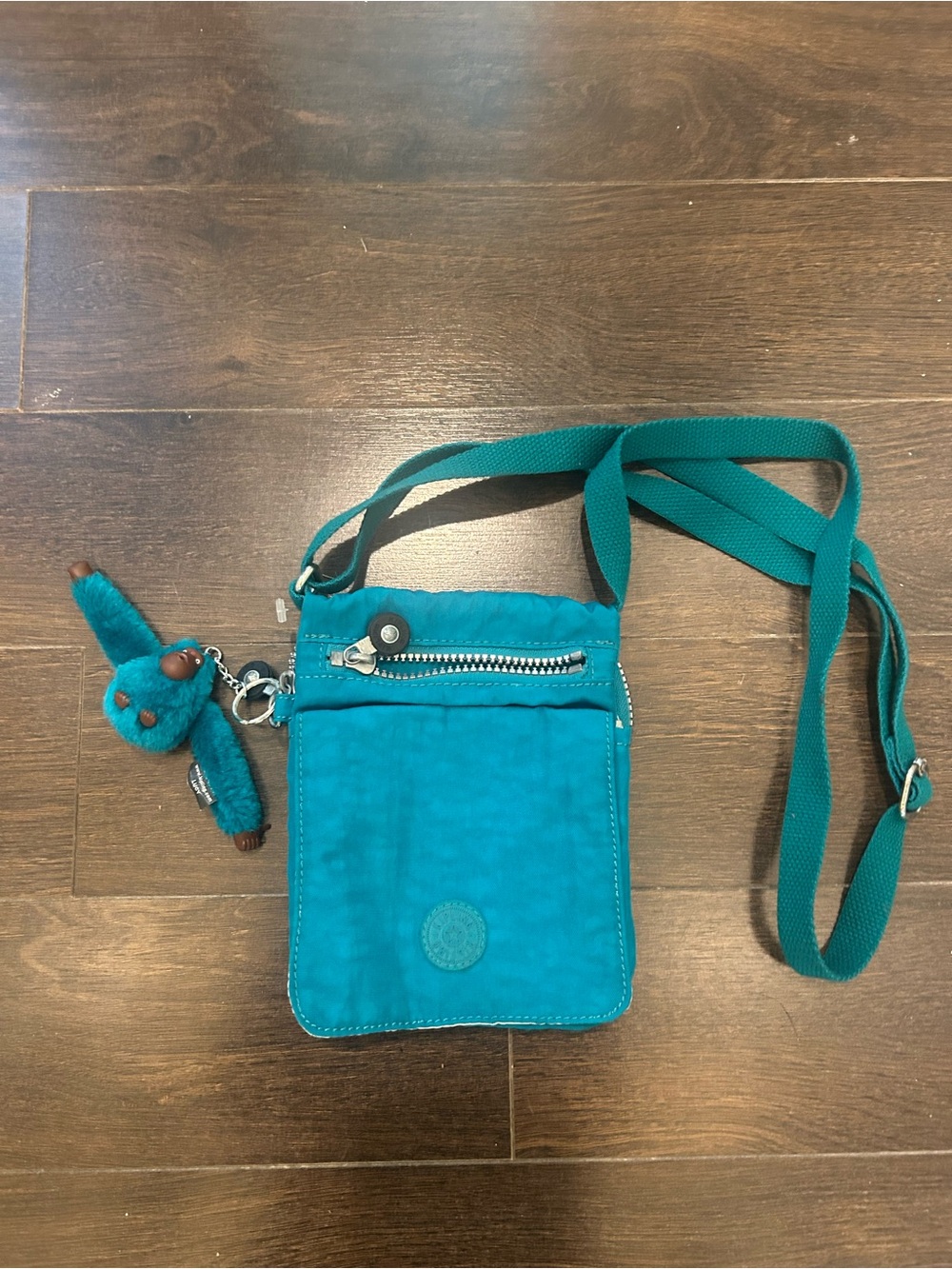 Kipling Teal Small Crossbody Bag with Monkey Key Charm